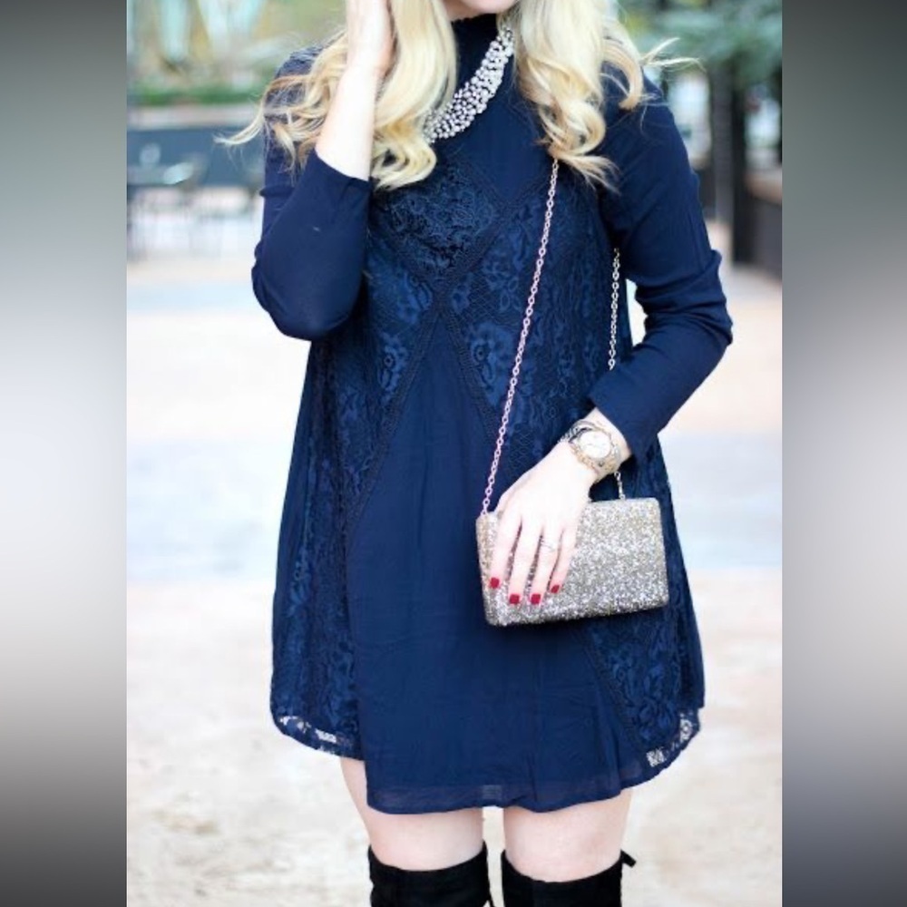 Navy blue dress  vintage style dress
